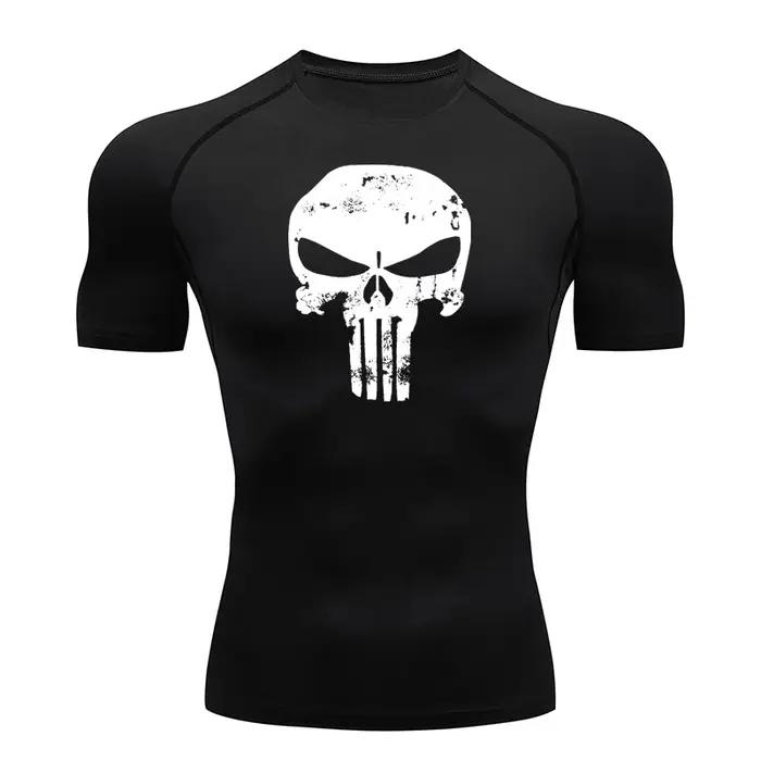 Chemise compression homme tête de mort - T-shirt sport séchage rapide anti-frottements pour running