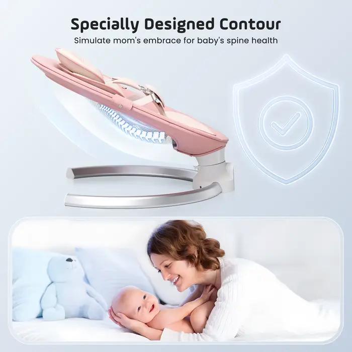 Balançoire électrique pour bébé avec 3 minuteries, application et télécommande Transat, 5 vitesses d