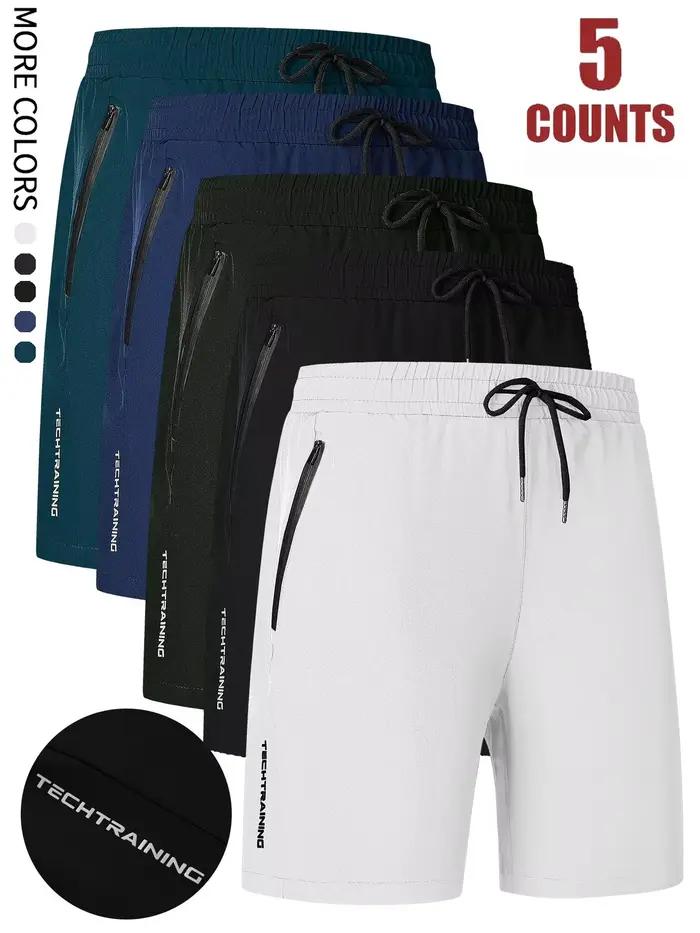 Short cinq pièces pour hommes, sport, fitness, natation, avec poches zippées, séchage rapide, décont