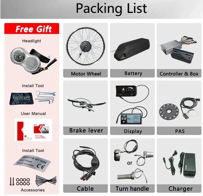 BAFANG-kit de vélo électrique avec batterie 12Ah 15Ah, moteur intégré dans le moyeu de la roue avant/arrière, 20/26 pouces, 27.5 700C