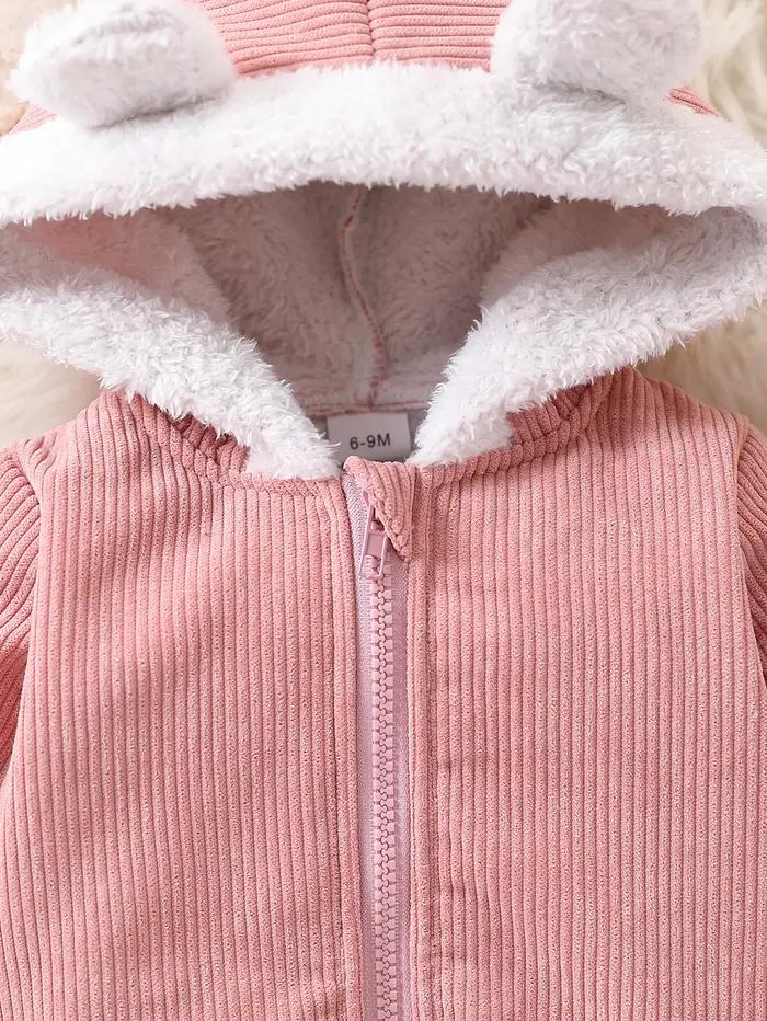Veste décontractée en velours côtelé pour bébé fille, mignon, tissu en peluche composite, fermeture