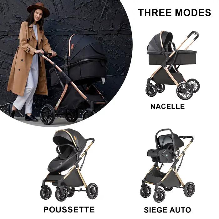 Poussette bébé 3 en 1 Egg Shell Bassinet, design cocon, convertible, poussette haute, pliable, systè