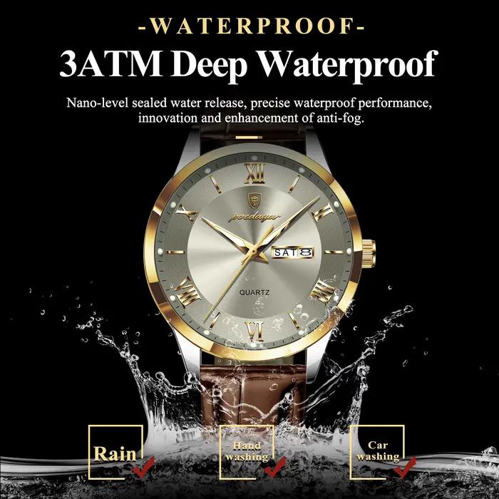 POEDAGAR Original montre de mode pour homme en cuir Date semaine Quartz hommes montre étanche lumine