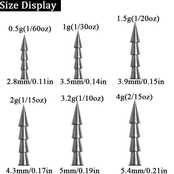 10 pièces/lot poids d'insertion de pêche 0.5g 1g 1.5g 2g 3.2g 4g poids plombs pêche appât souple acc