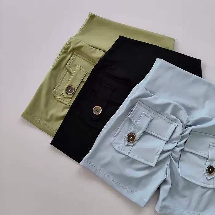 Short de Fitness sans couture, couleur chair, taille haute, pêche, avec poches, serré, sport, course