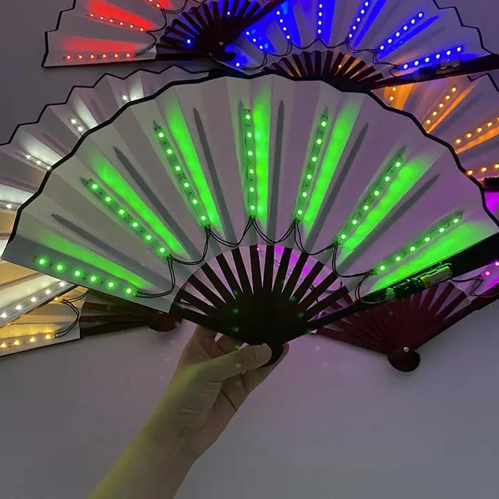 Éclairage de fête pour carnaval, ventilateur lumineux LED néon, ventilateur pliable lumineux, éventa