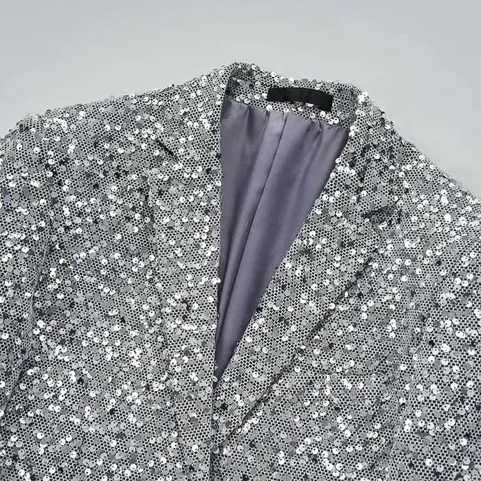 Veste à paillettes pour hommes, blazer à sequins imbibés d'or et d'argent, mode d'affaires, manteau