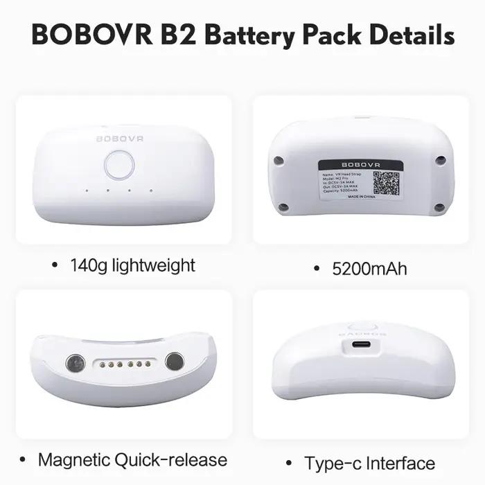 BOBOVR B2 batterie pour M3 Pro batterie de rechange de remplacement 5200mAh connexions magnétiques p