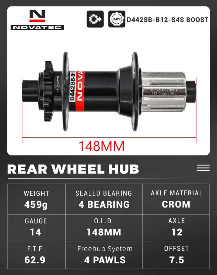 Novatec D442SB-B12 Boost 148mm x 12mm axe traversant 142x12mm 32 trous 6 boulons arrière XD Micro mo