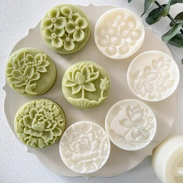 Moule à gâteau de lune rond en forme de fleur, style pastChevchinois, pression à la main 3D, outils