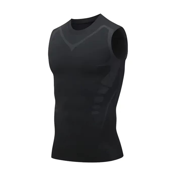 Gilet de sport à manches courtes pour hommes, T-shirt de course en soie glacée, à séchage rapide, vê