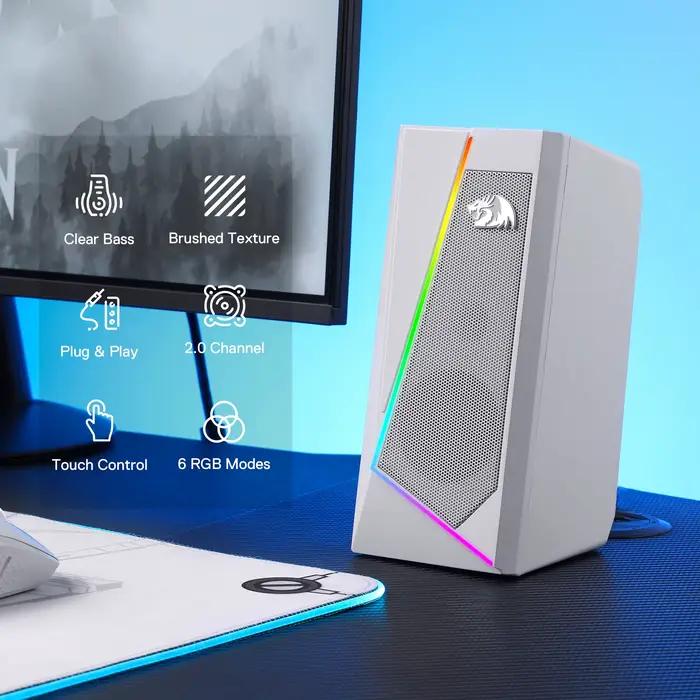Redragon GS520 Haut-parleurs de bureau RVB, haut-parleur stéréo PC 2.0 canaux avec 6 modes LED color