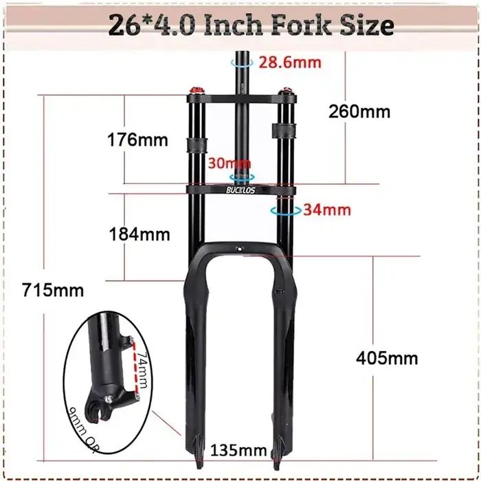 BUCKLOS fourche à Suspension pneumatique vtt 20in 26in vélo grosse fourche vélo frein à disque 20*4.