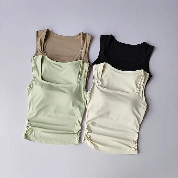 Gilet sport femme col carré : soutien-gorge fitness croisé pilates yoga été