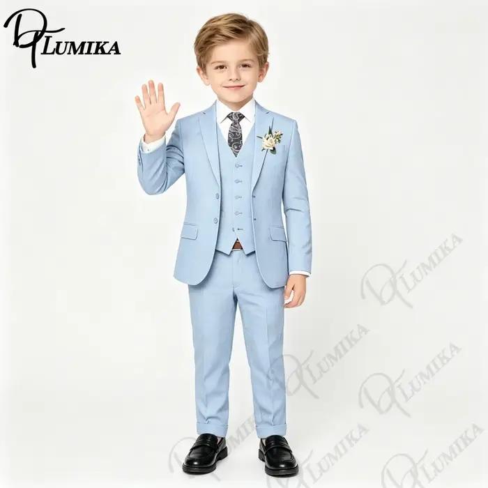 Ensemble 4 pièces élégant en lin pour garçons avec nœud papillon floral 2026 – Blazer, gilet et pant
