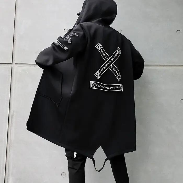 Nouveaux hommes Streetwear noir vestes et manteaux Hip Hop Harajuku à capuche hommes coupe-vent pard