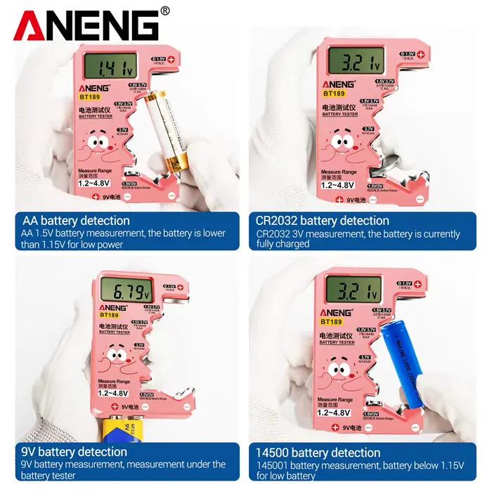 ANENG BT189 testeur de batterie universel pour Batteries C,AA,AAA,D,N,9V 6F22 1.5V 3V pile bouton in