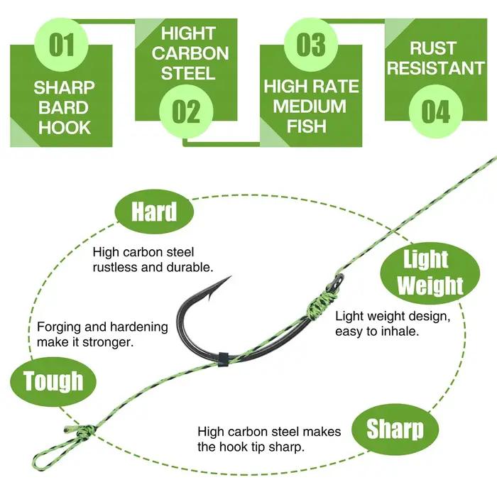 Hameçons de pêche à la carpe pré-attachés, 12 pièces, plate-forme à cheveux pour carpe avec ligne, B