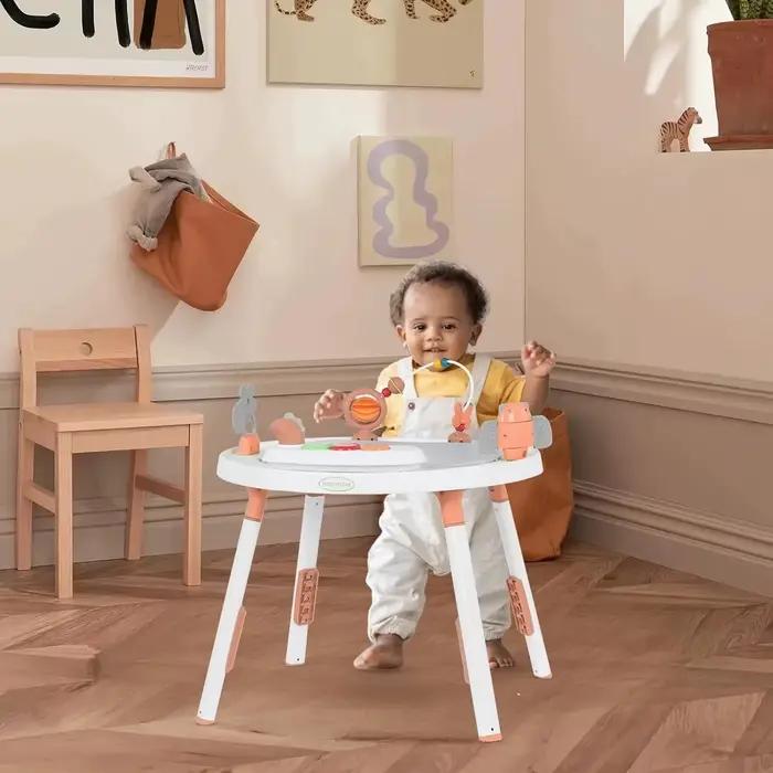 Centre d'activités et table sauteuse 3-en-1 pour bébé avec rotation à 360° ° Siège rotatif et joue