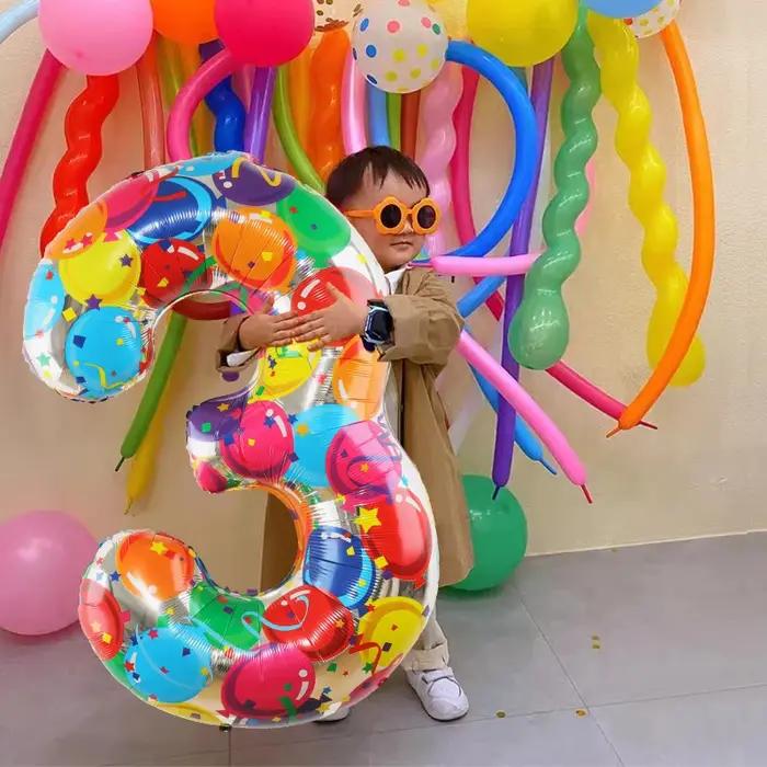 Grands ballons numériques colorés en aluminium pour enfants et adultes, décoration de fête d'anniver