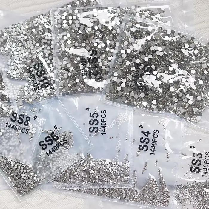 Sachet de 1440 pièces AB/clair rond mini diamant SS3-SS16(1.3-4mm) FlatBack Nail Non-Hotfix cristal
