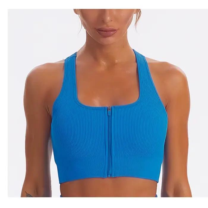 Soutien-gorge Push Up extérieur pour femme - Haut court avec fermeture éclair fitness gym course yoga