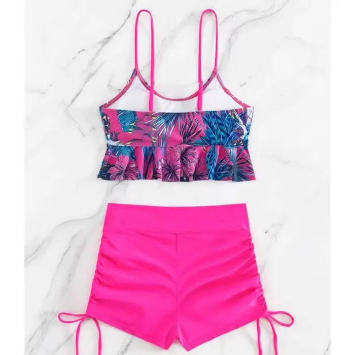 Été Sexy rose maillots de bain Tankini ensemble femme maillot de bain deux pièces plage maillot de b