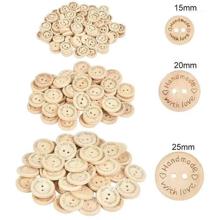 50/100 pièces boutons en bois faits à la main 15/20/25mm boutons ronds de couture en bois en vrac br