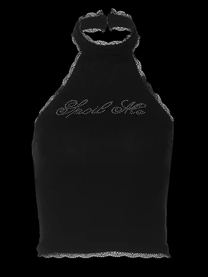 Dulzura – haut court sans manches en dentelle pour femmes, col licou, gilet, Patchwork, Sexy, strass
