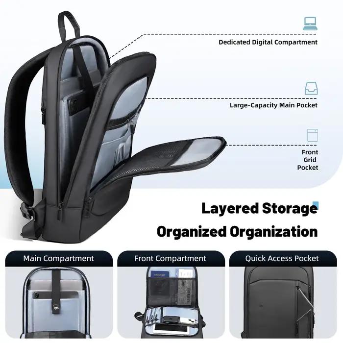 Sac à dos léger pour hommes d'affaires HK Slim, sac à dos pour ordinateur portable 15,6 pouces avec