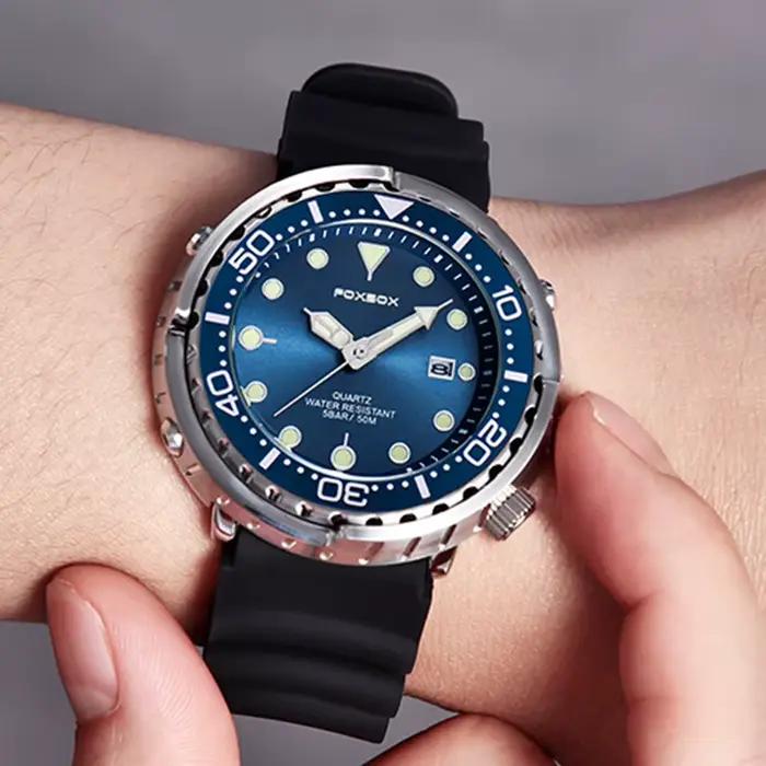 FOXBOX-Montre de plongée étanche pour homme, montre-bracelet à quartz, montres de sport, date, horlo
