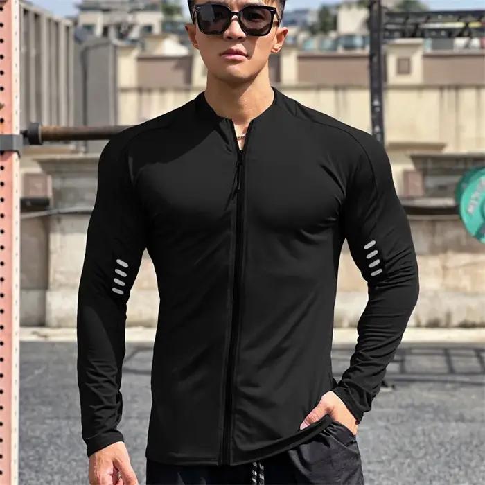 Veste de fitness à manches longues pour hommes, sweat-shirt d'entraînement de gym, manteau de joggin
