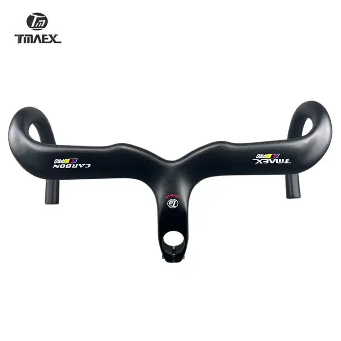 TMAEX-Guidon de vélo en carbone, ultraléger, guidon et potence intégrés, pièces de vélo de route, 3K