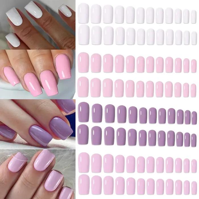 96 pièces en boîte 4 couleurs pointes d'ongles courts Ballet/Coffin/carré couverture complète mat br