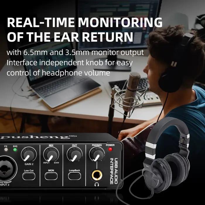 Interface Audio Depusheng MD22 carte son professionnelle avec surveillance guitare électrique enregi