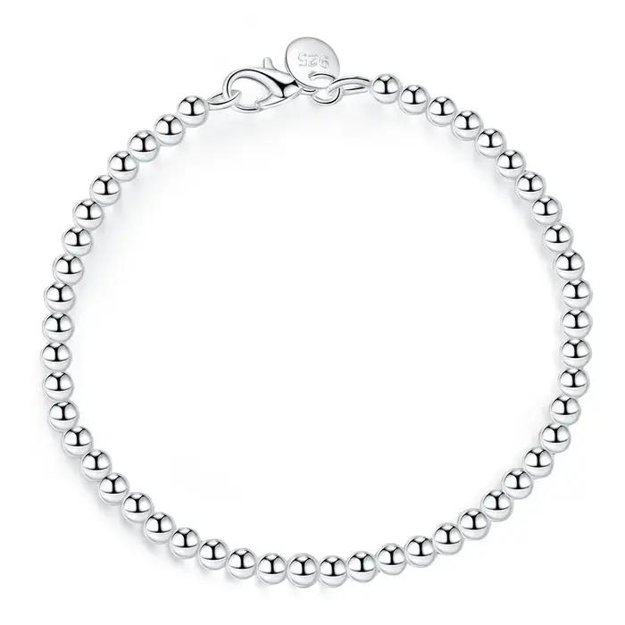 Breloque cadeaux de noël, Bracelet en argent Sterling 925, chaîne de perles de 4MM pour femmes, marq