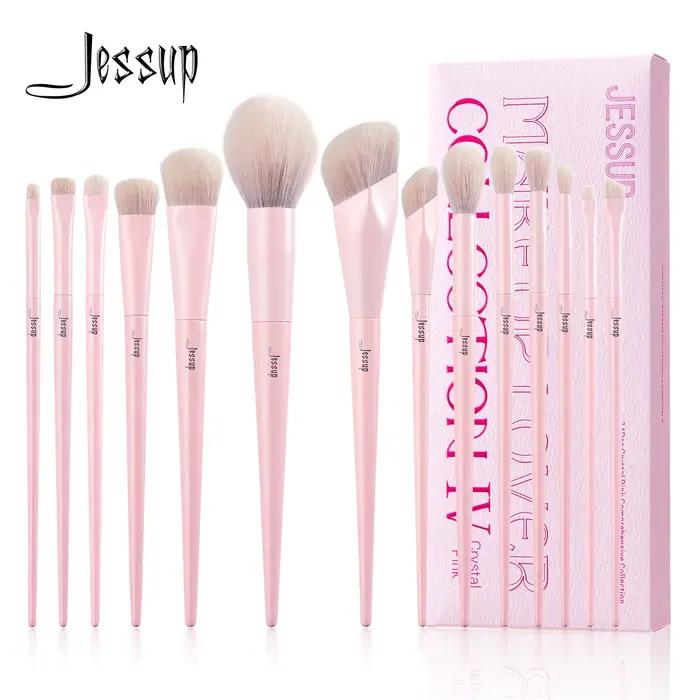 Jessup-Ensemble de pinceaux de maquillage roses, 14 pièces, premium, vegan, fond de teint, blush, fa