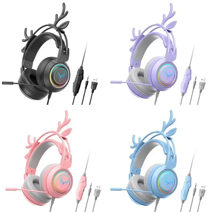 Casque de jeu filaire avec microphone rotatif, poignées amovibles, écouteurs Antlers, stéréo, ordina