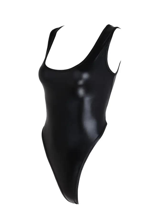 Justaucorps femme brillant métallique gymnastique - Body une pièce dos nu maillot de bain sportif