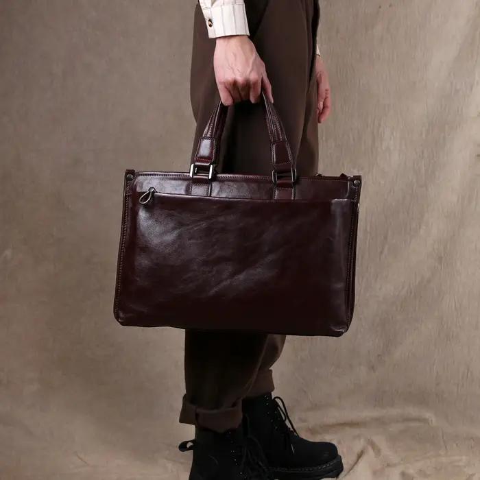 Sac à main en cuir de soie tanné végétal, mallette d'affaires décontractée, sac d'ordinateur 14 ", s