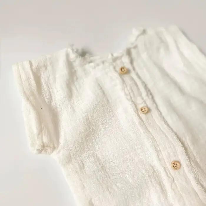 Barboteuse de photographie pour nouveau-né, bouton en lin blanc, manches courtes, accessoires Photo