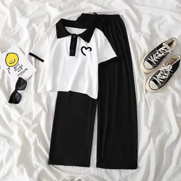 Ensembles de vêtements d'été pour adolescentes, nouveau haut tendance et pantalons à jambes larges,