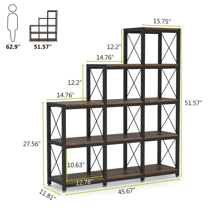 Tribesigns-Bibliothèque d'Angle à Échelle Industrielle, Bibliothèque Étagée, 12 Étagères, 9 Cubes