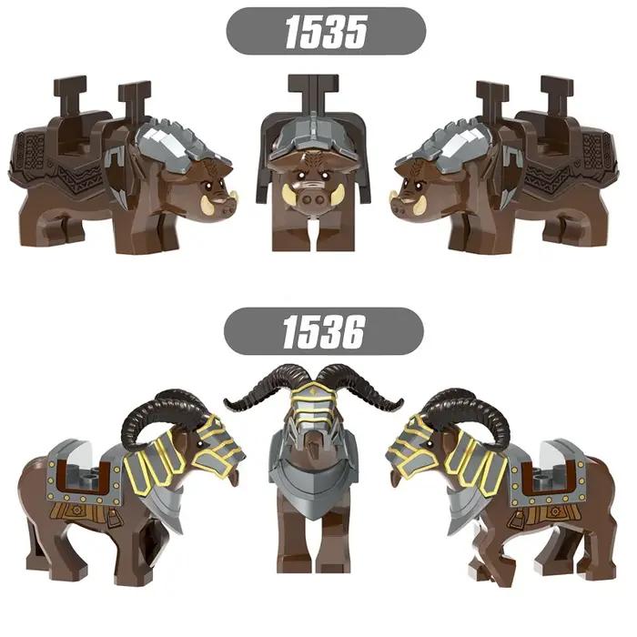 Série de guerre médiévale classique sanglier cornu de mouton, blocs de construction, animaux nains m