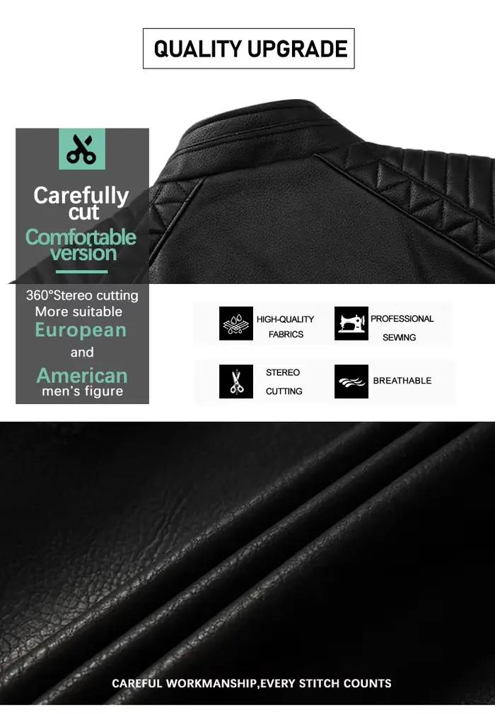 Veste rembourrée en cuir PU pour hommes, taille européenne, avec capuche et col de style moto, vêtem