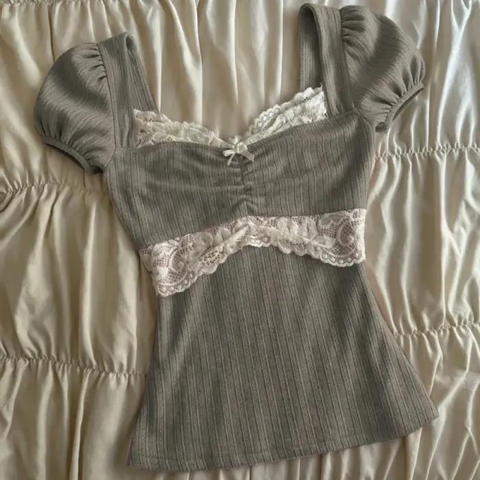 Hauts Y2K Grunge à manches courtes pour femmes, chemise estivale en dentelle patchwork, style coquet