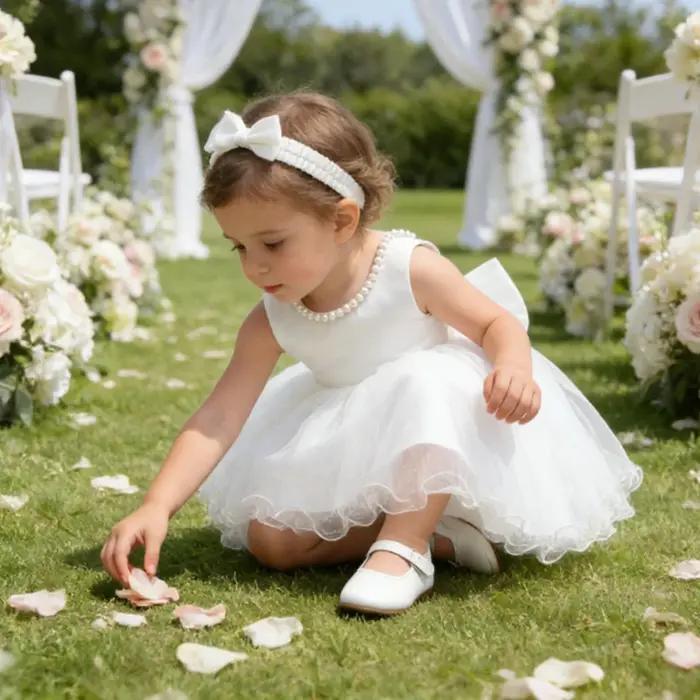 Robes de bébé fille 1er fête d'anniversaire dos nu broderie élégant grand nœud mariage blanc Tutu ro