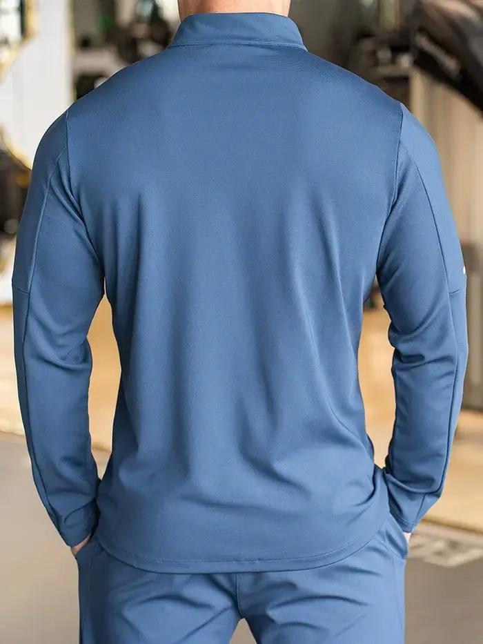 Sweat-shirt de sport à manches longues pour hommes, col montant, veste monochrome, jogging, entraîne