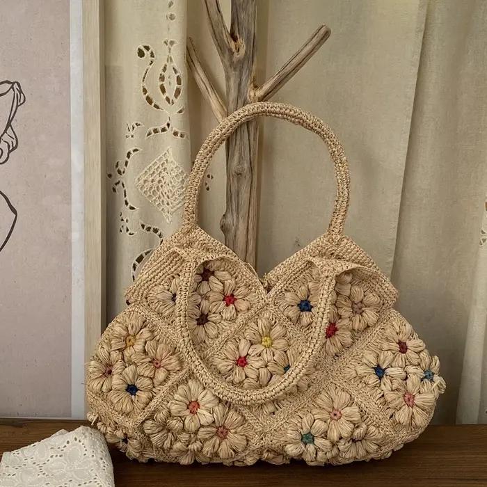 Sac de plage tissé de luxe haut de gamme pour femme, fait main au crochet, grande capacité, élégant