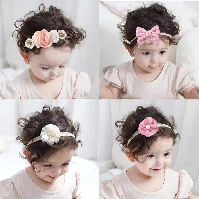 5 pièces/lot bébé élastique en Nylon bandeau nouveau-né belle fleur dentelle arc bandeau pour fille
